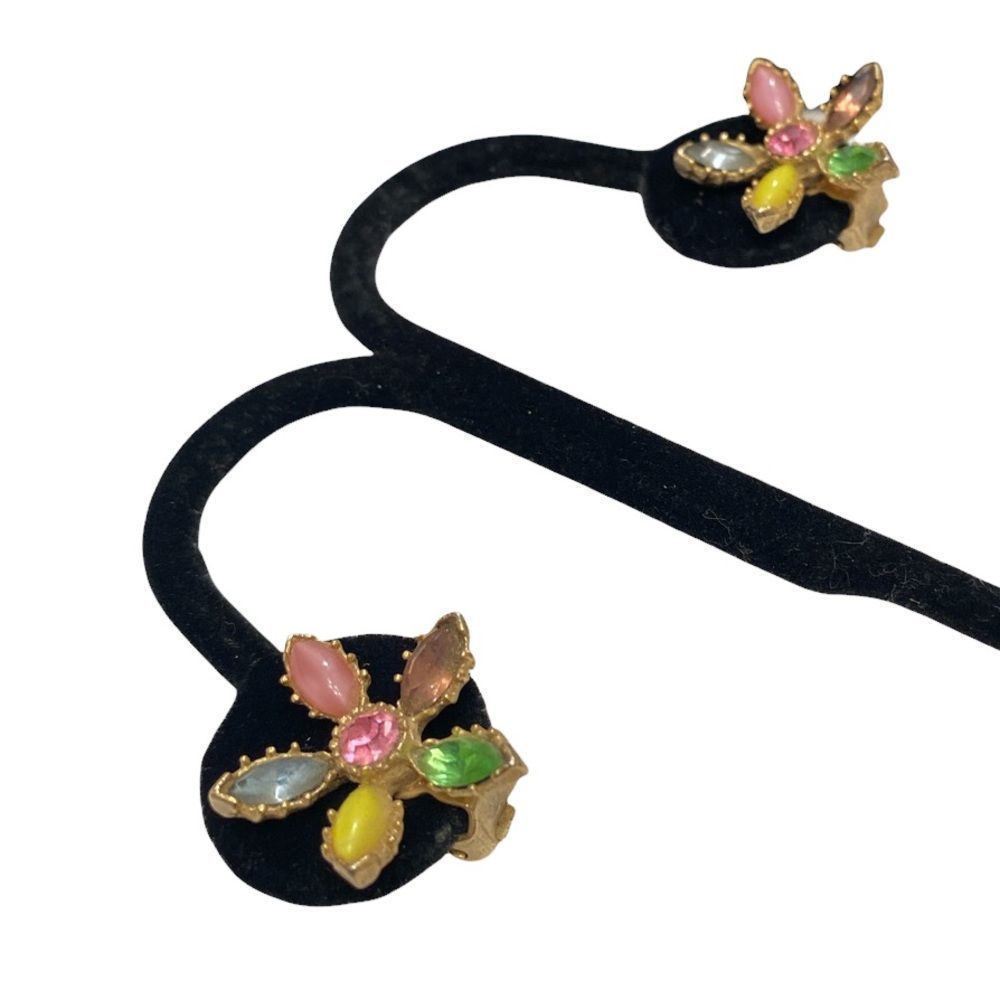 Vintage Multi Color Flower Rhinestone Earrings And Brooch - Picture 5 of 16